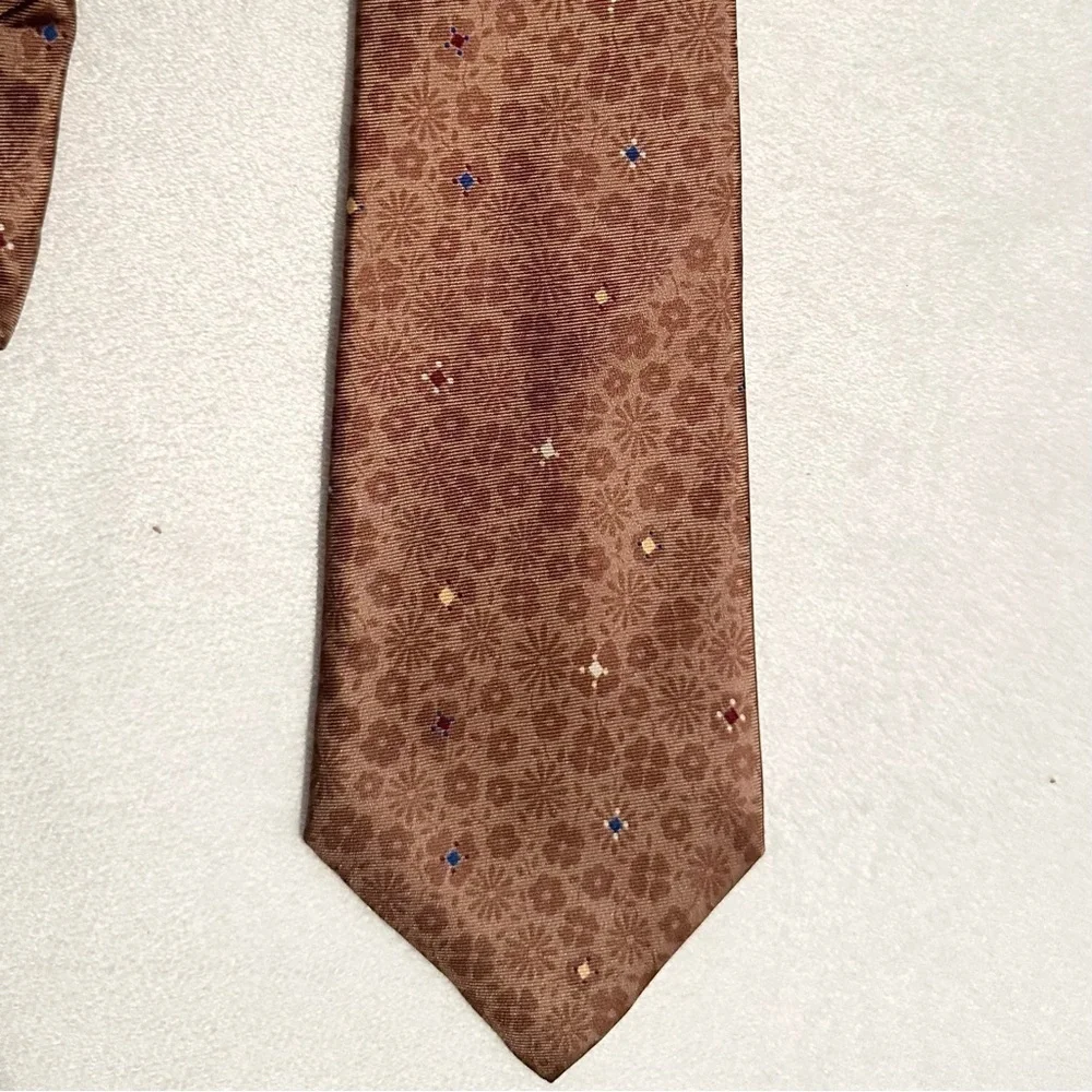 Vintage Tattersall Silk Men’s Neck Tie Floral Print Taupe Dusty Rose Hippie 70s